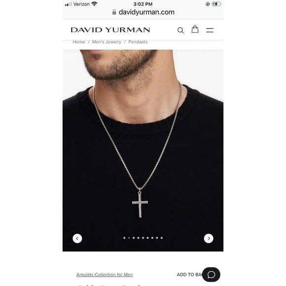 David Yurman Cable Cross Pendant w/Black Stainless Necklace 26" w/Pouch Mint - Picture 4 of 16